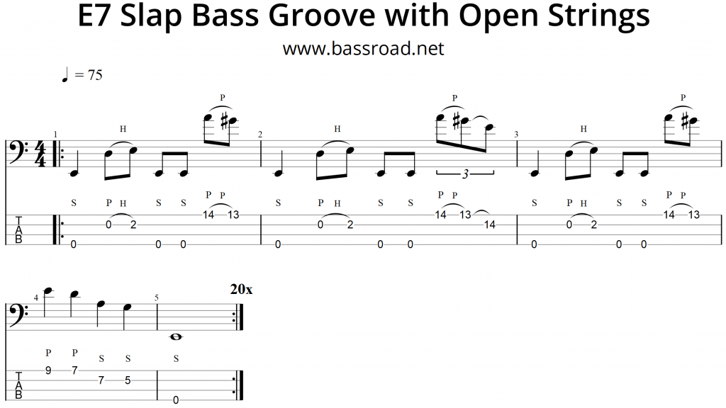 Bass lessons - easy slap bass line bass tabs. 